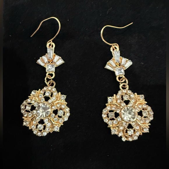 Jewelry - Gold and Silver Floral Crystal Earrings
